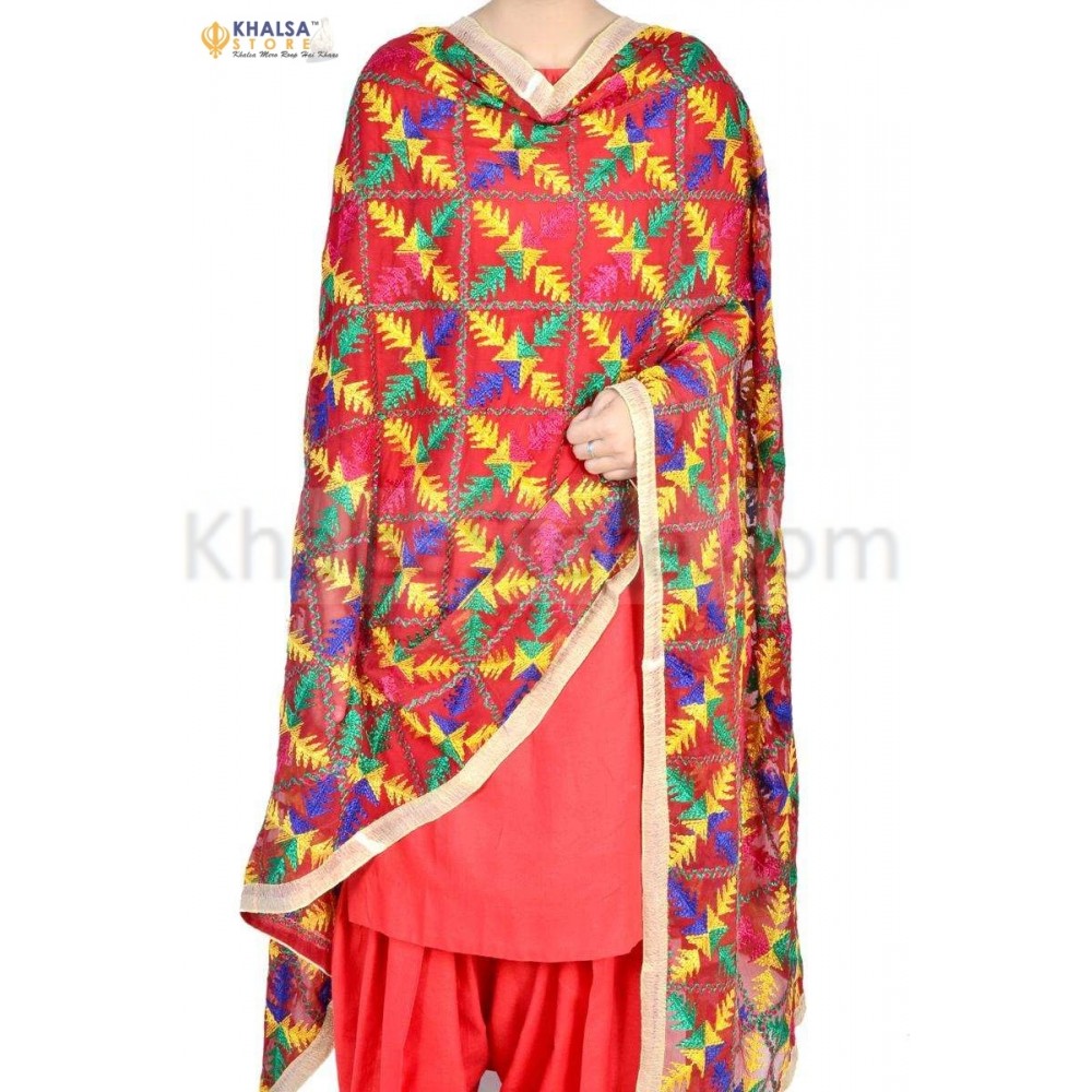 Phulkari dupatta with outlet plain suits online shopping